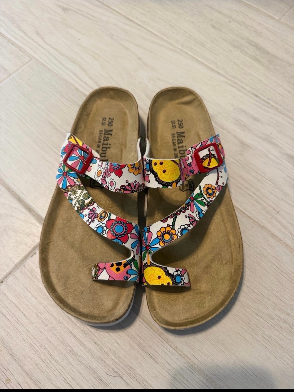 Malibulun  Slip-On Sandal with Tan Footbed and White Strap